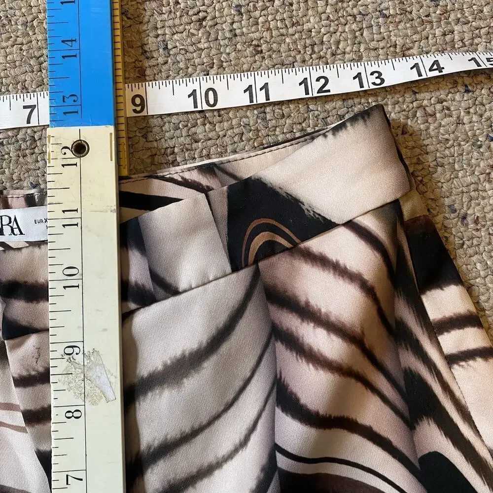 Zara Brown Abstract Print Wide Leg Trouser Dress Pants Women XS Boho Retro Looks